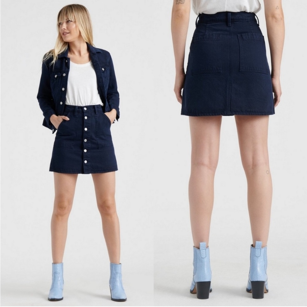 Lucky Brand Button Up Denim Skirt in Navy Blue Size 29